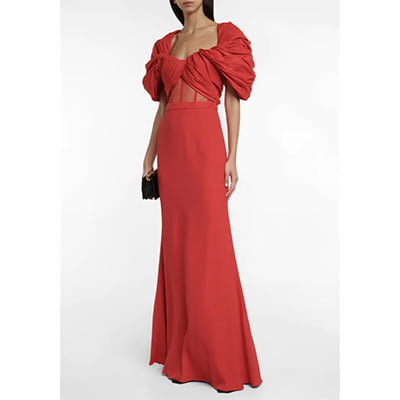 ALEXANDER MCQUEEN Off-Shoulder Pleated Poly Faille Gown