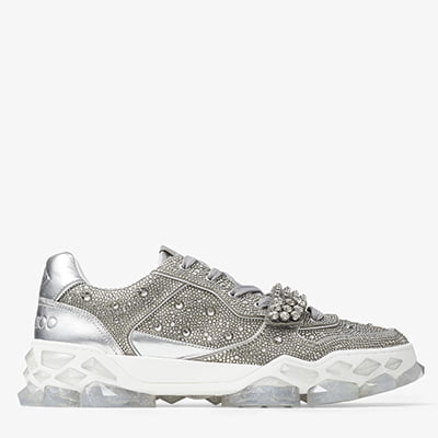 Diamond X Strap M Silver Satin Low Top Trainers with Crystal Embellishment and Crystal Strap Diamond X Strap M Silver Satin Low Top Trainers with Crystal Embellishment and Crystal Strap