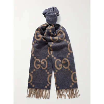 GUCCI Fringed Logo-Jacquard Cashmere Scarf GUCCI Fringed Logo-Jacquard Cashmere Scarf