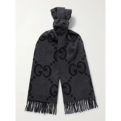 GUCCI Fringed Logo-Jacquard Cashmere Scarf GUCCI Fringed Logo-Jacquard Cashmere Scarf
