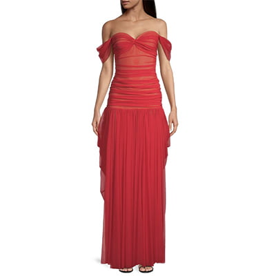 Norma Kamali Walter Goddess Draped Off-The-Shoulder Gown