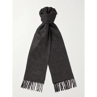TOM FORD Logo-Embroidered Fringed Cashmere Scarf TOM FORD Logo-Embroidered Fringed Cashmere Scarf