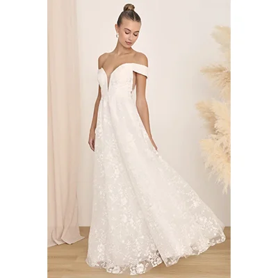 Fairytale Love Story White Lace Off-The-Shoulder Maxi Dress