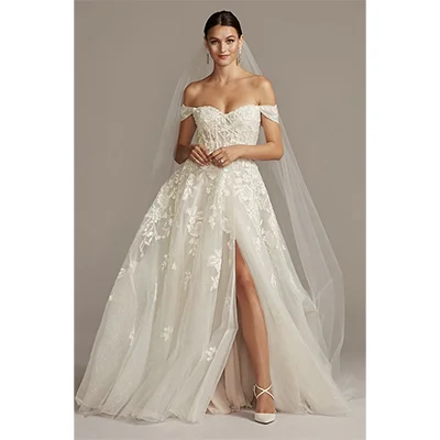 GALINA SIGNATURE Floral Tulle Wedding Dress With Removable Sleeves