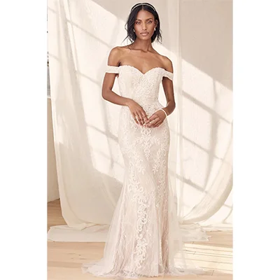 Promised Love White Beaded Lace Off-The-Shoulder Maxi Dress