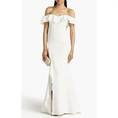 REBECCA VALLANCE Aegean Off-The-Shoulder Ruffled Crepe Gown