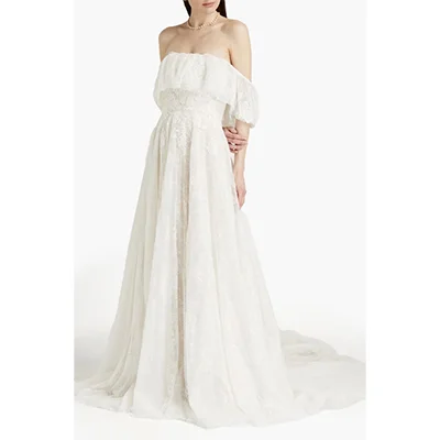THEIA Imelda Off-The-Shoulder Embellished Chantilly Lace Bridal Gown