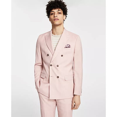 BAR III Men's Slim-Fit Wool Sharkskin Double-Breasted Suit Jacket